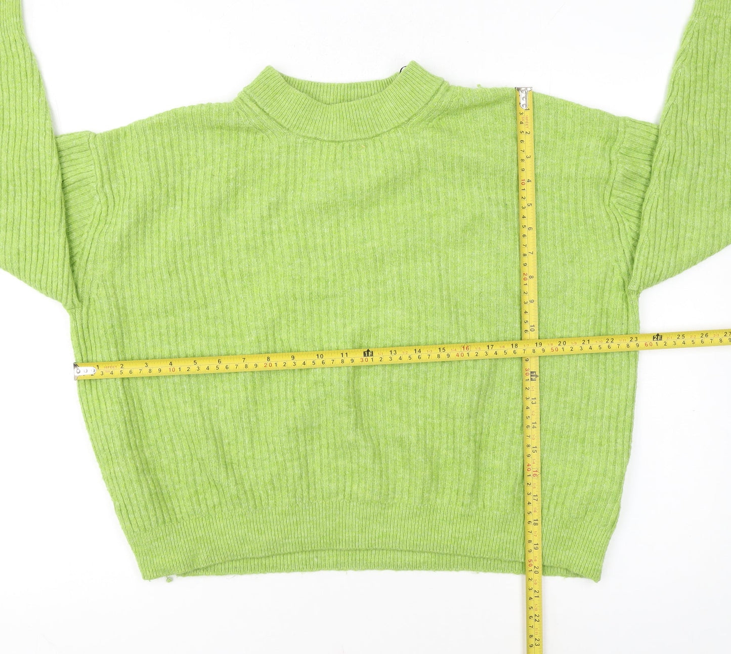 H&M Women's Green Mock Neck Ribbed Knit Pullover Jumper Size 12