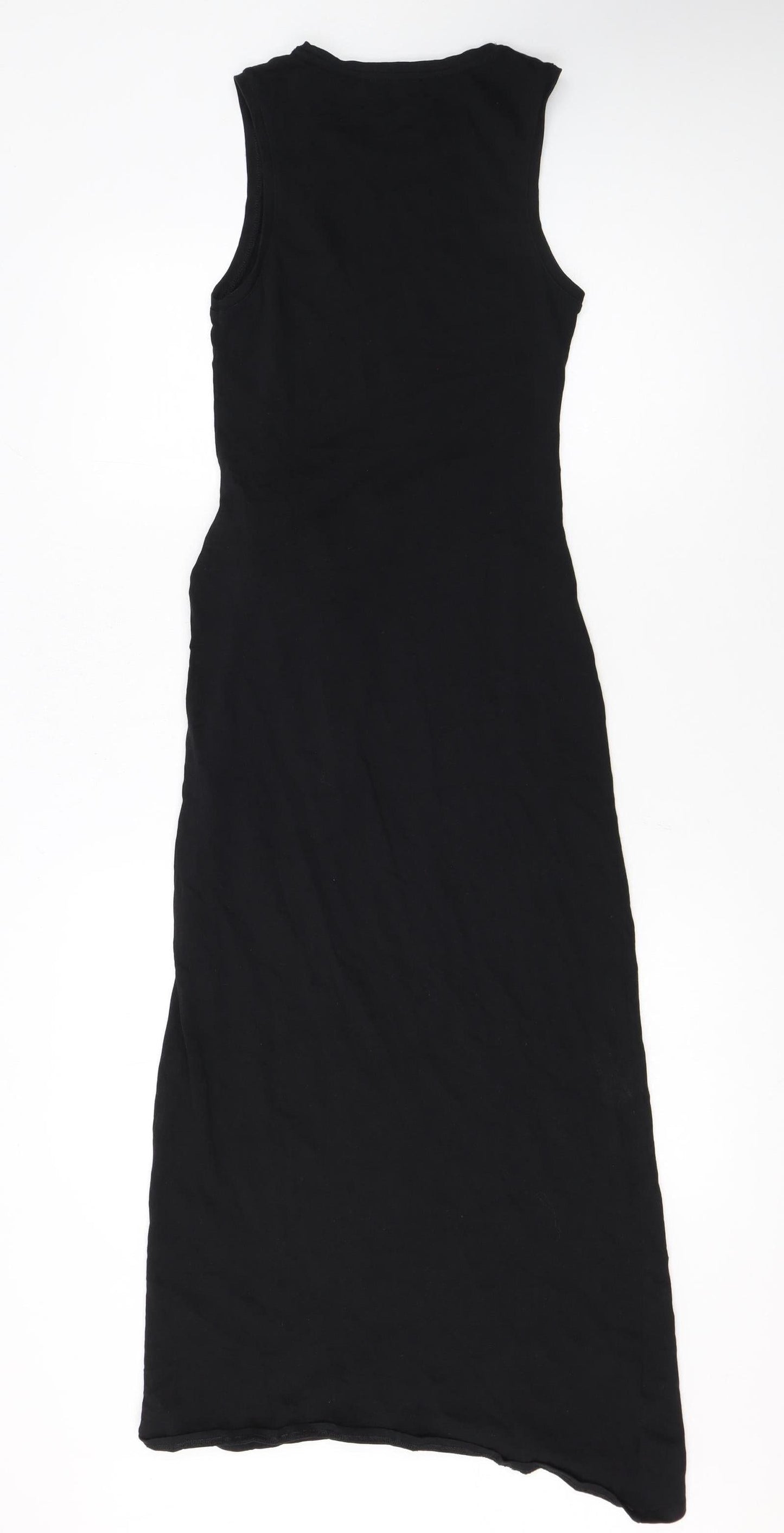 MNG Women’s Black Cotton Midi Tank Dress Size 8 Sleeveless Belted