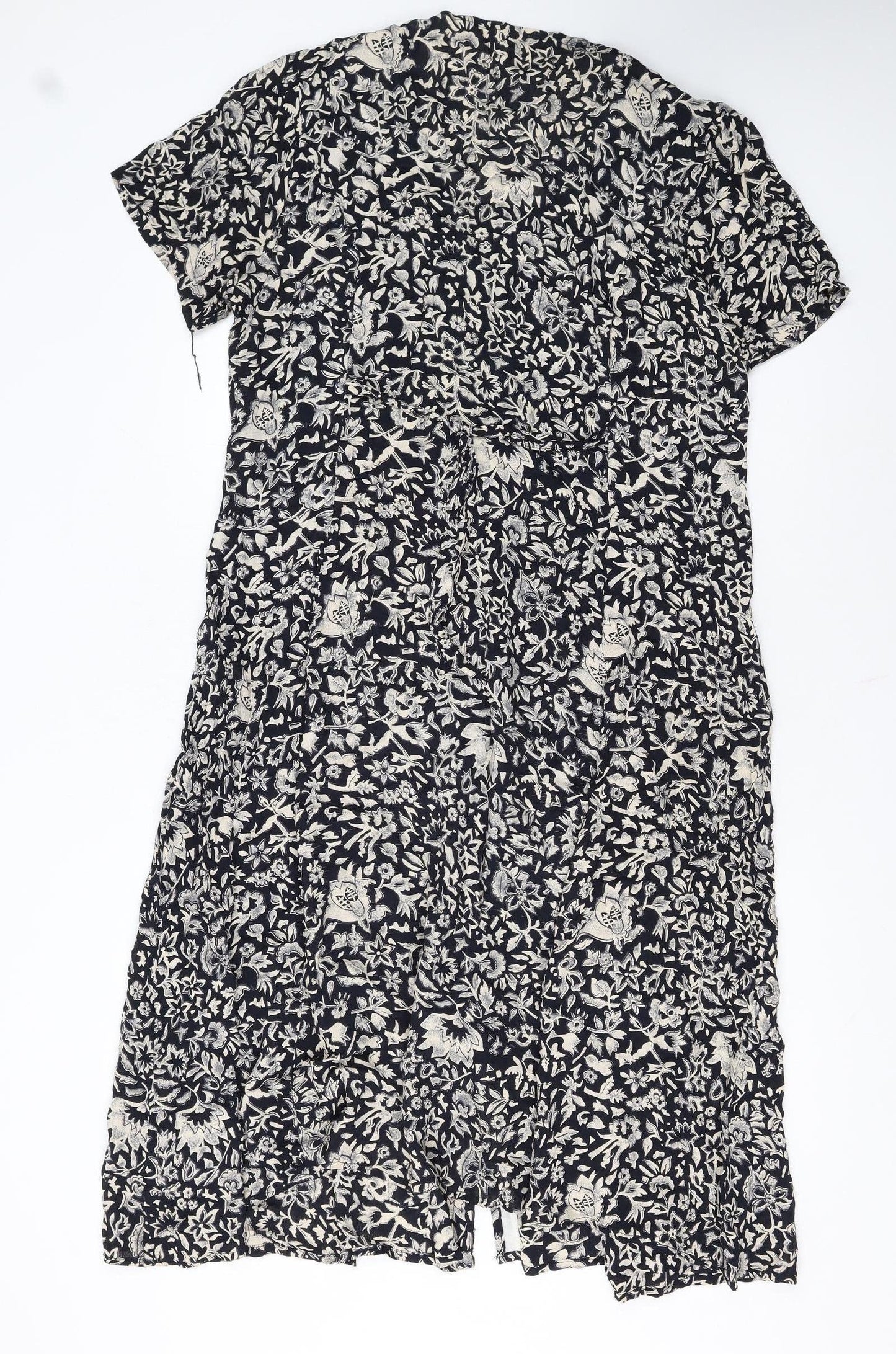 C&A Women’s Black Floral Midi A-Line Dress Size 16 Short Sleeve
