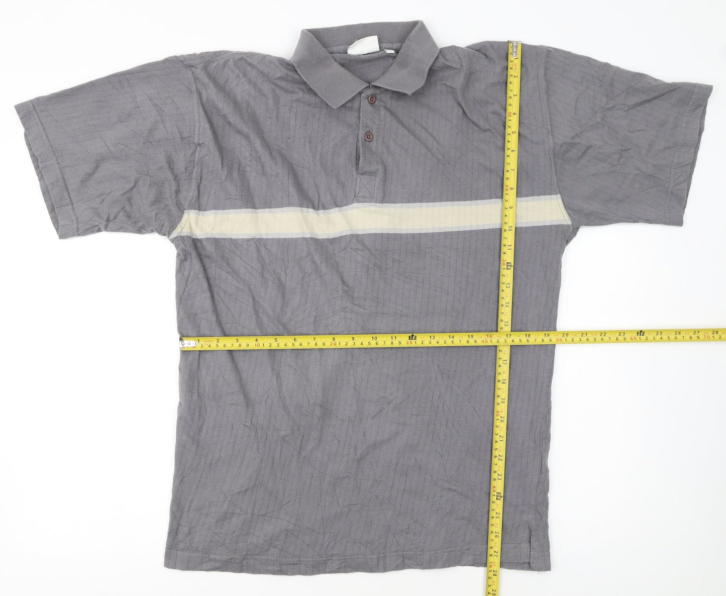 C&A Men's Grey Colourblock Cotton Polo Shirt Size M