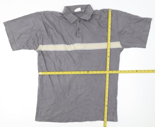 C&A Men's Grey Colourblock Cotton Polo Shirt Size M