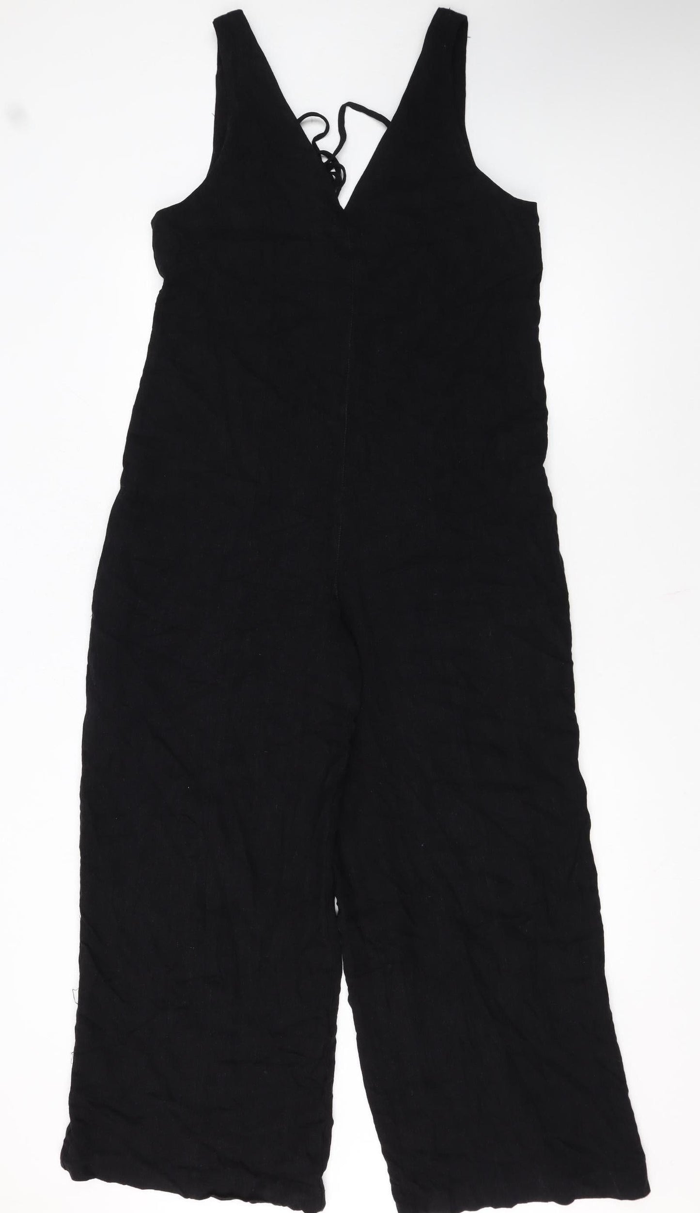 Topshop Women Black Linen Blend Wide Leg Sleeveless Jumpsuit UK 10