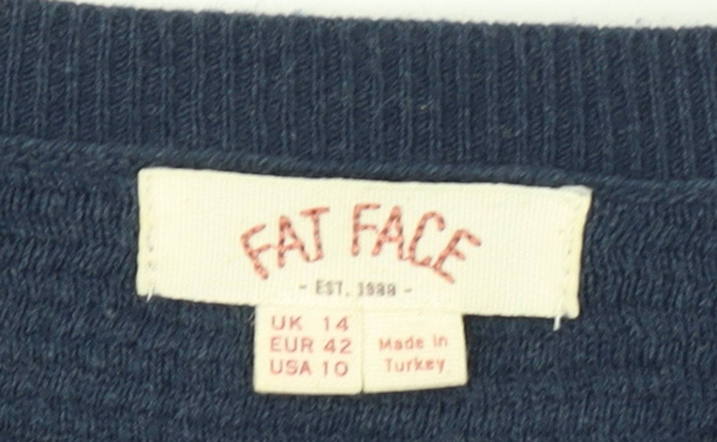 Fat Face Women's Blue A-Line Knit Dress Size 14 3/4 Sleeve