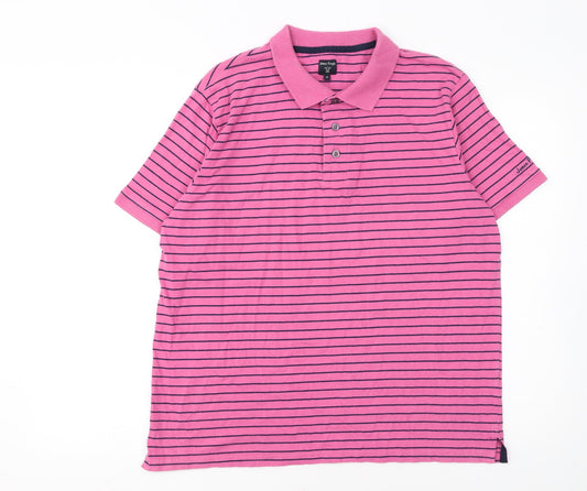 James Pringle Men's Pink Striped Cotton Polo Shirt Size M