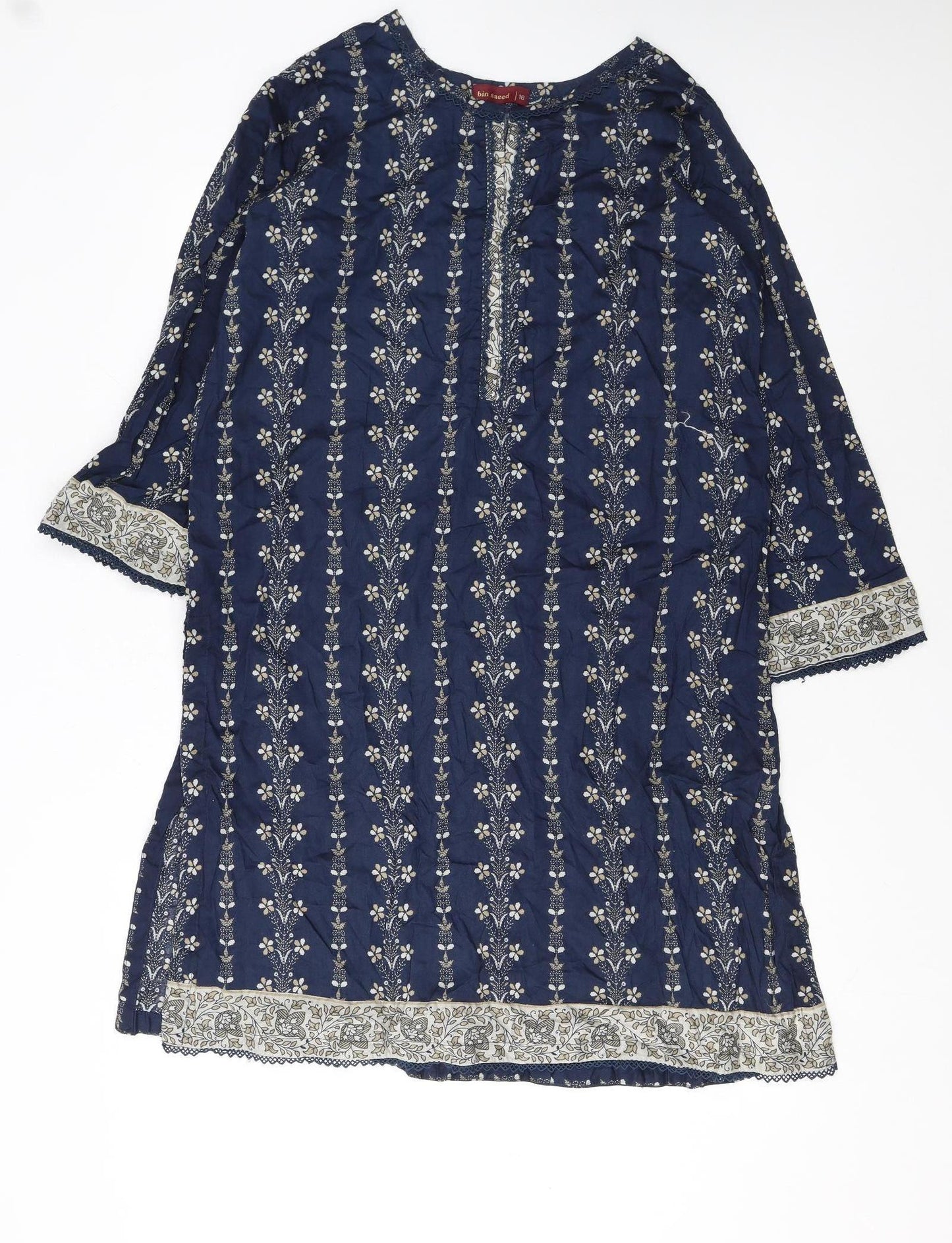 Bin Saeed Women's Blue Floral Shift Dress Size 18 Bohemian Style