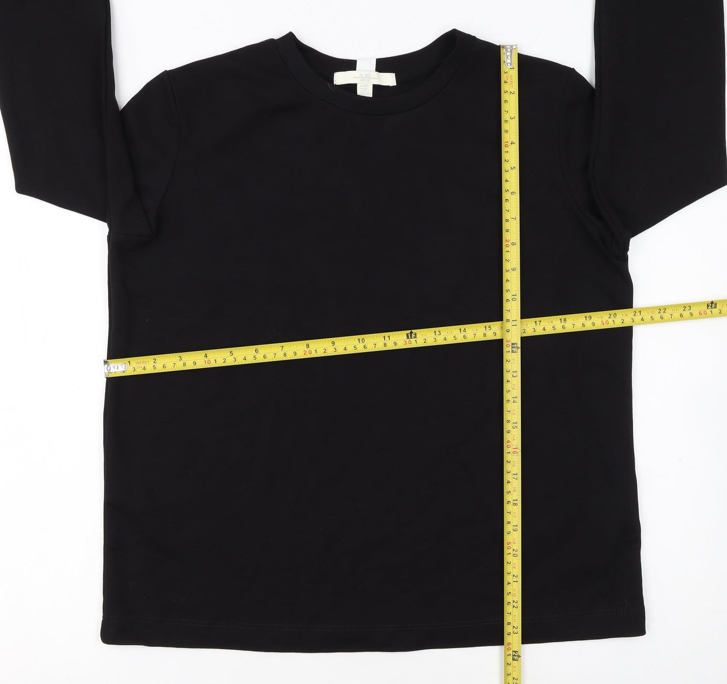 Next Women's Black Petite Size 10P Long Sleeve Cotton Crew Neck Top