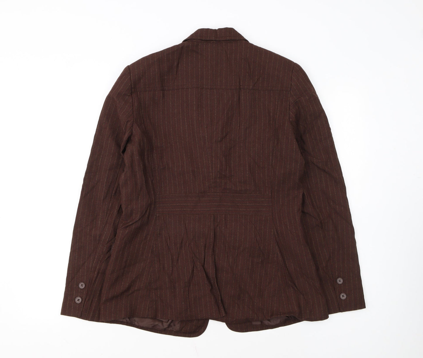 New York & Company Women Brown Pinstripe Blazer Size 12 Classic Fit