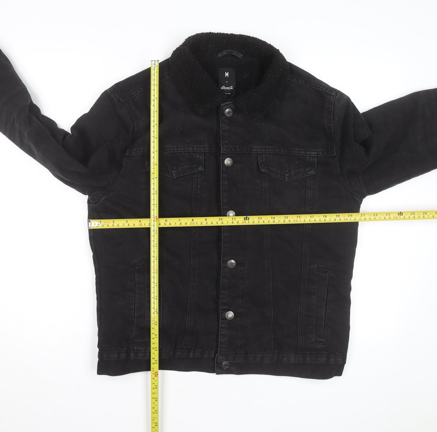 Denim Co Mens Black Lined Denim Jacket M Sherpa Collar Casual