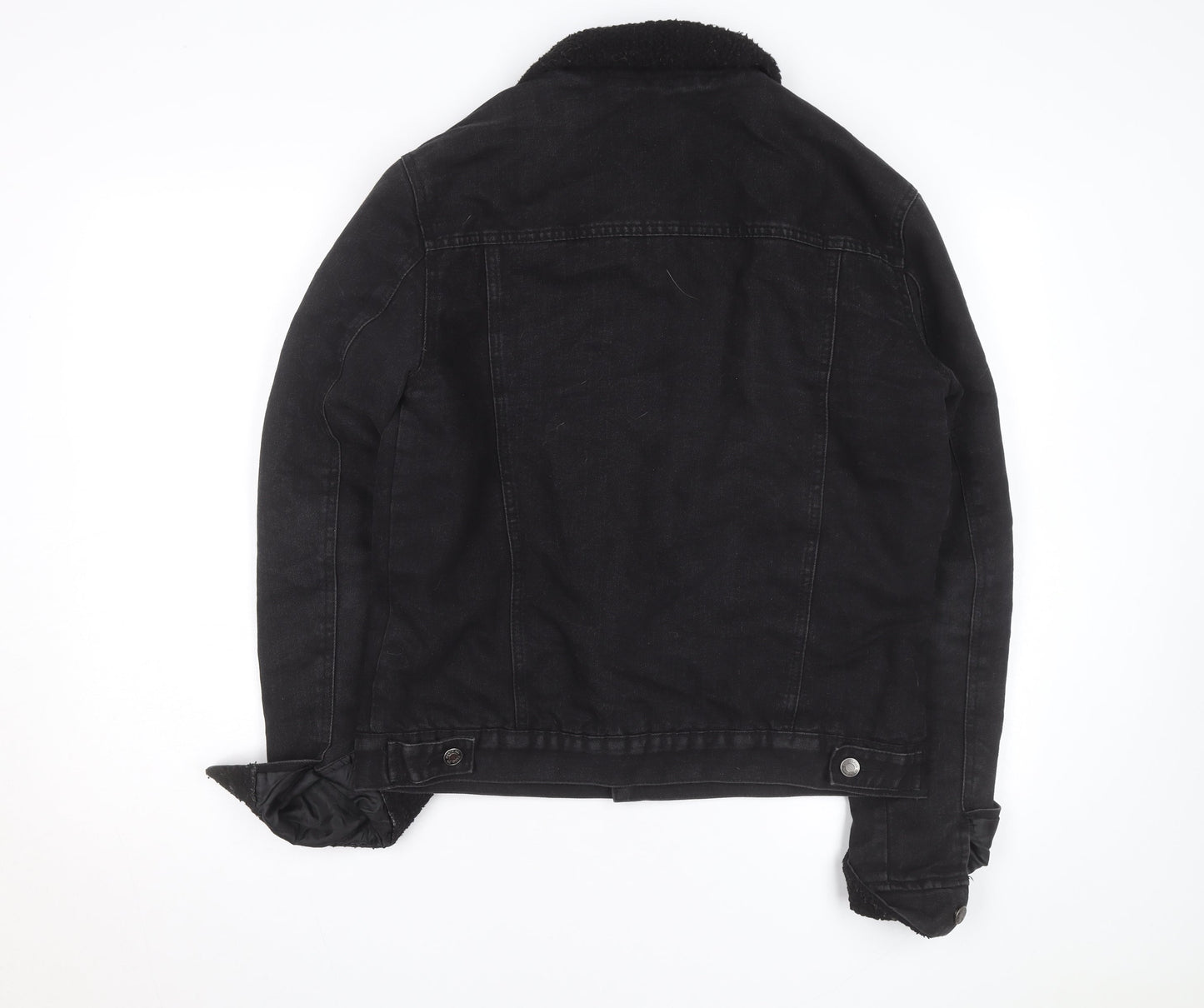 Denim Co Mens Black Lined Denim Jacket M Sherpa Collar Casual