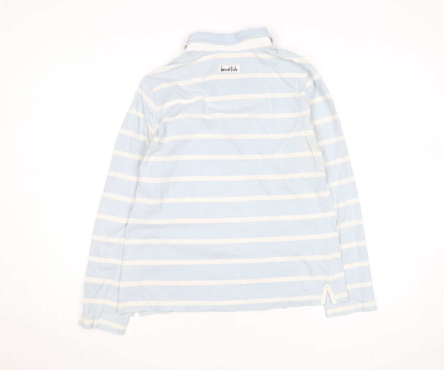 Weird Fish Women's Blue Striped Cotton Long Sleeve Polo Shirt Size 14