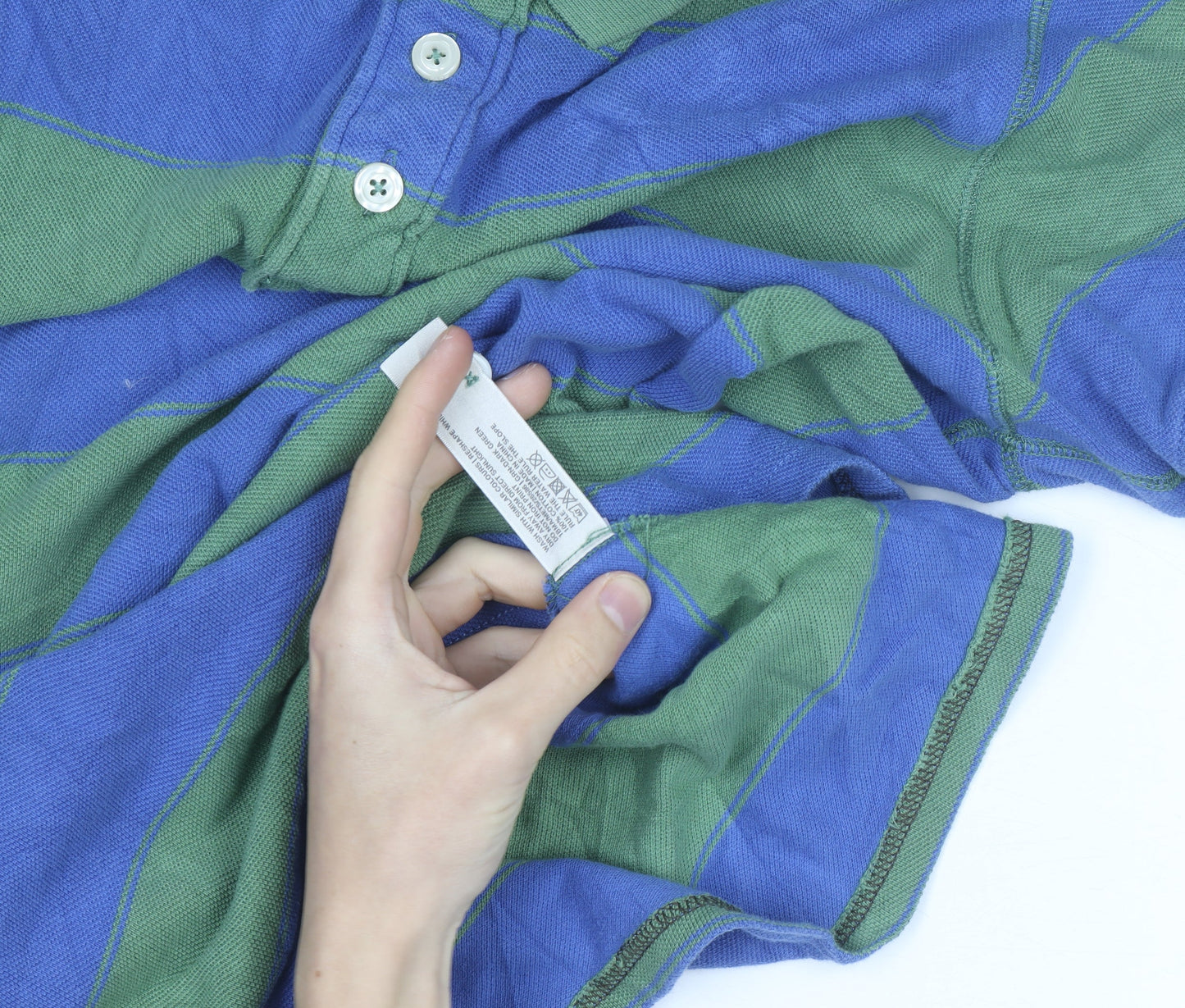 Fat Face Men’s Green Blue Striped Polo Shirt M Regular Fit Cotton