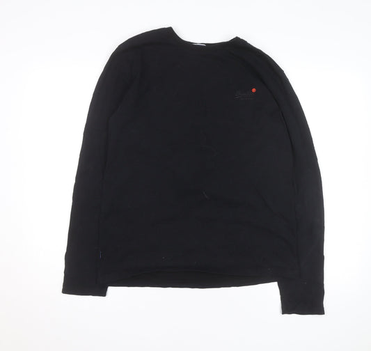Superdry Men's Black Long Sleeve Cotton Crew Neck Top XL