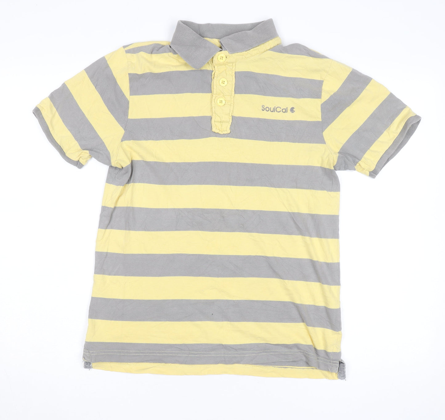 SoulCal Men's Yellow & Grey Striped Cotton Polo Shirt M