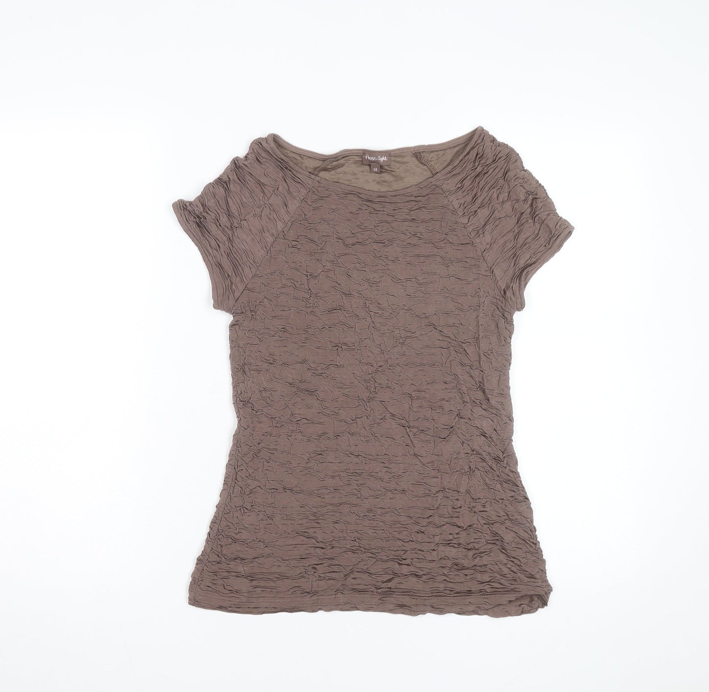 Phase Eight Women Brown Crinkle Stretch Short Sleeve T-Shirt Size 14