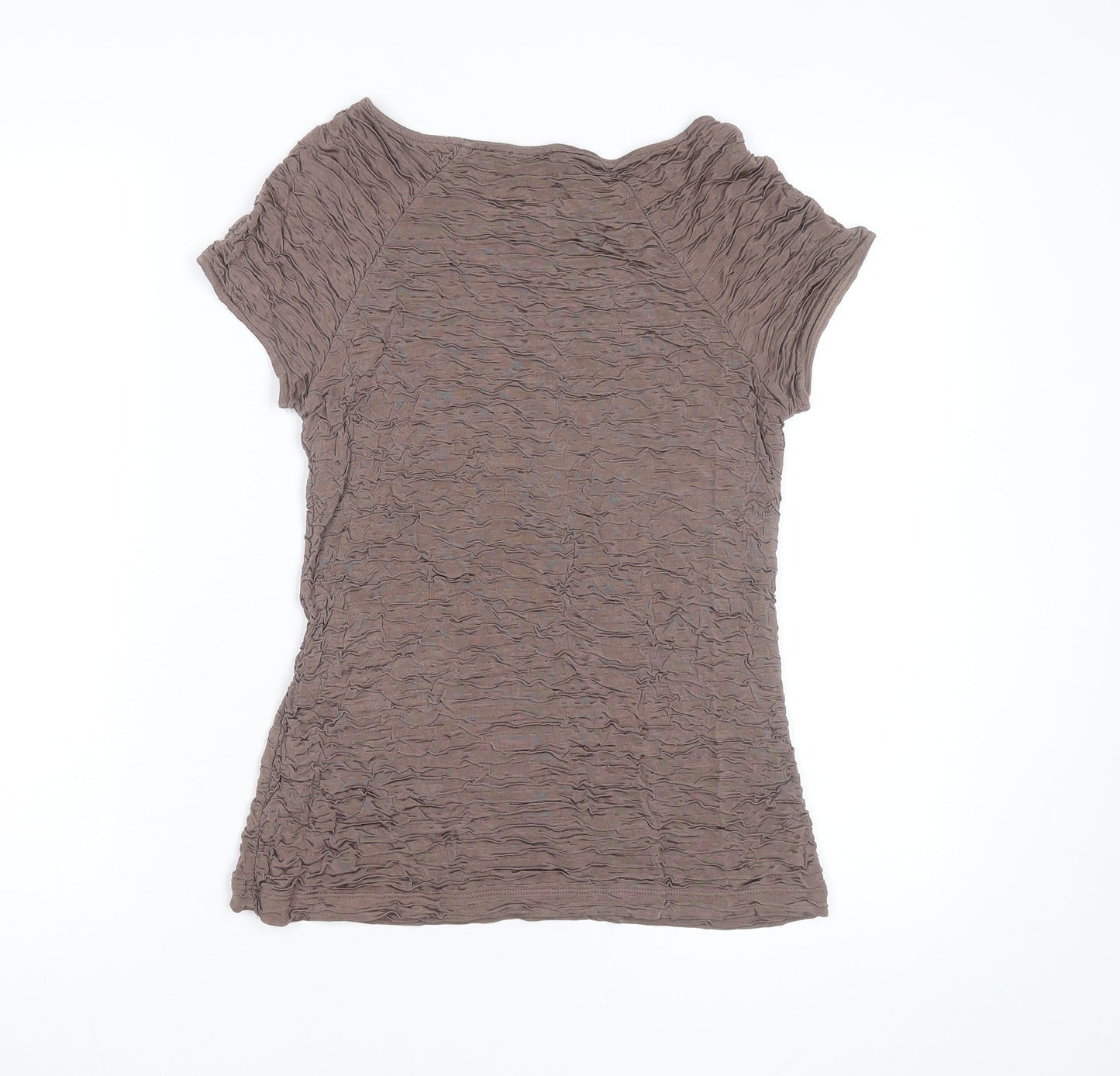 Phase Eight Women Brown Crinkle Stretch Short Sleeve T-Shirt Size 14