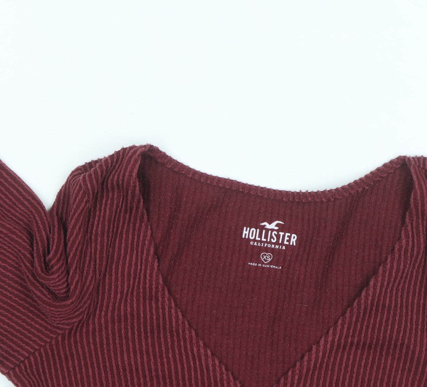 Hollister Womens Burgundy Wrap Ribbed Pullover Jumper XS