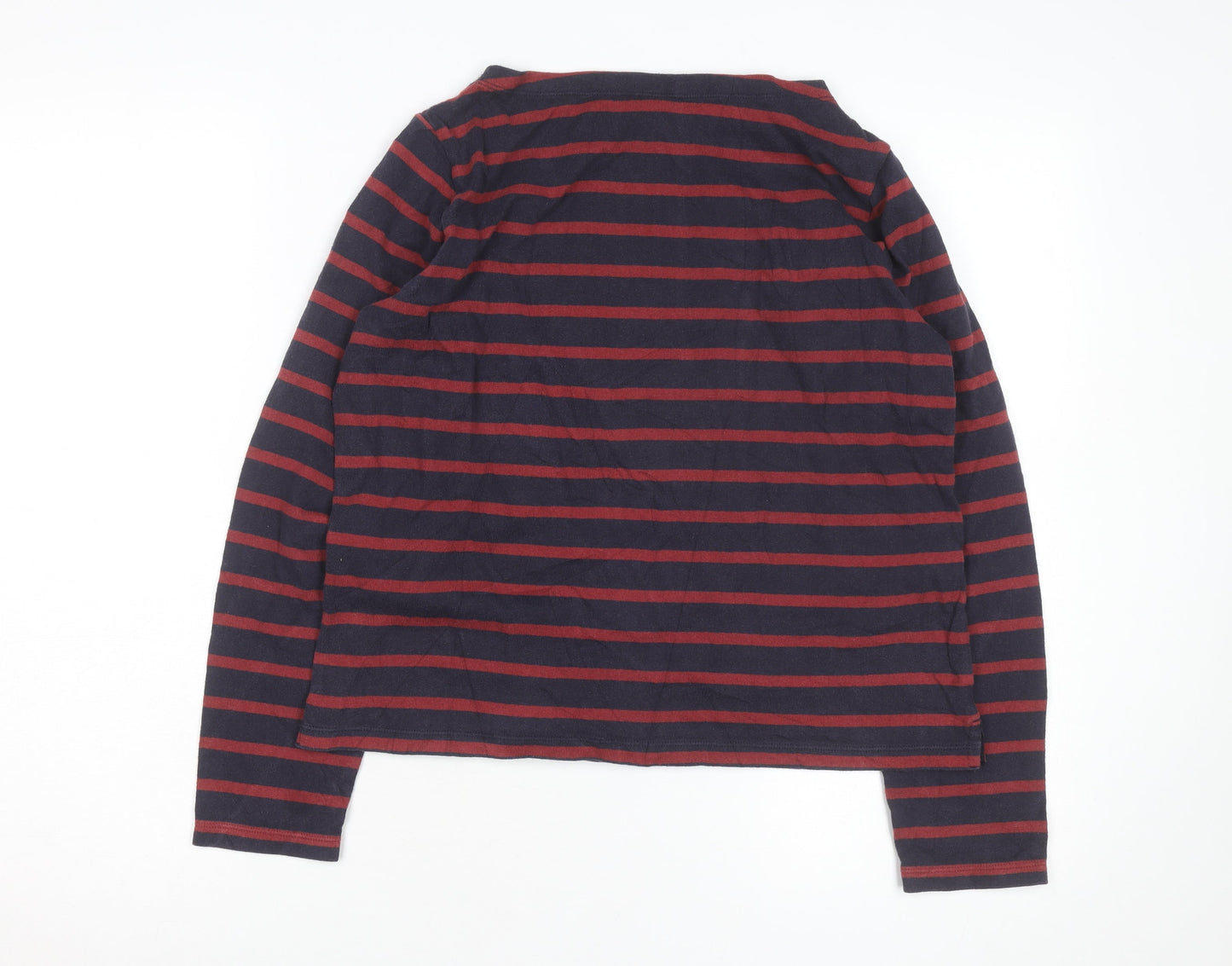 Uniqlo Men Blue Red Striped Long Sleeve Cotton Top S