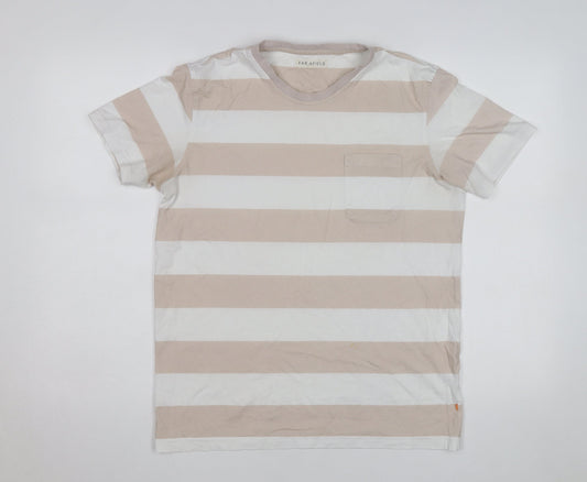 Far Afield Men's Beige White Striped Crew Neck T-Shirt Size L