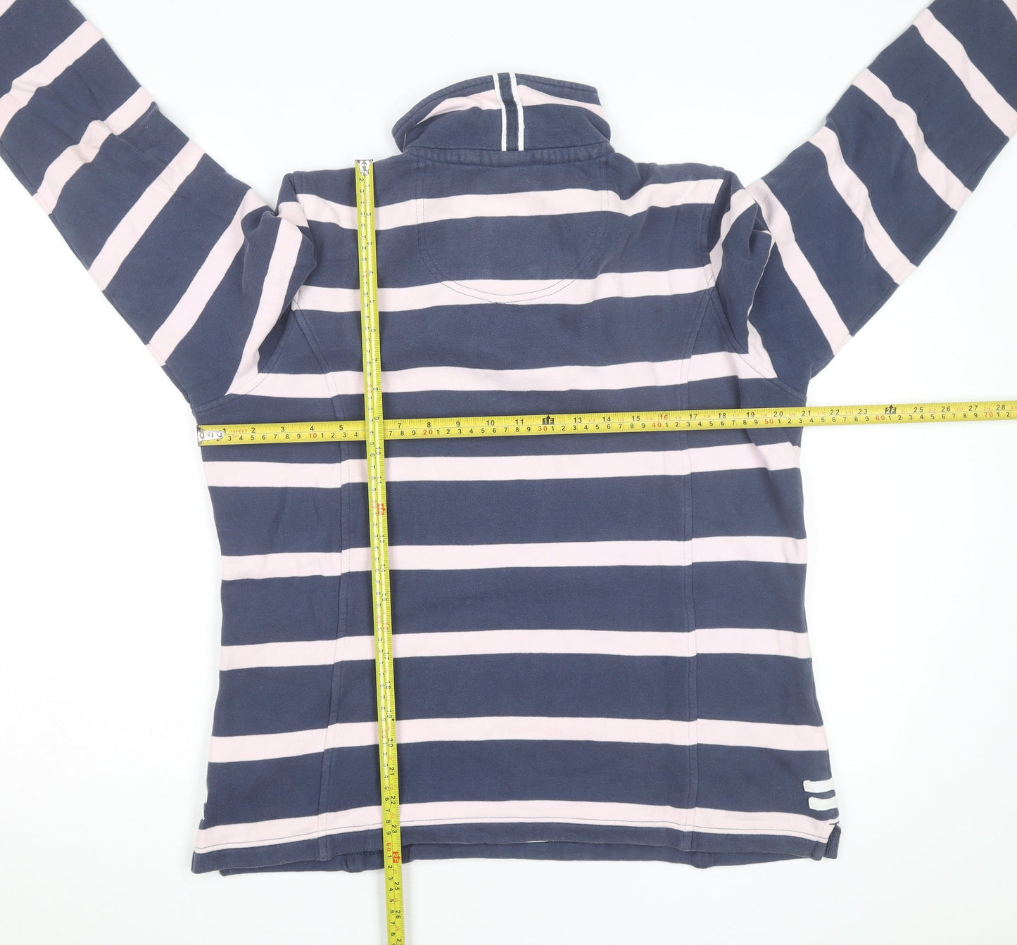 Crew Clothing Women Blue Pink 1/4 Zip Striped Sweatshirt Size 12