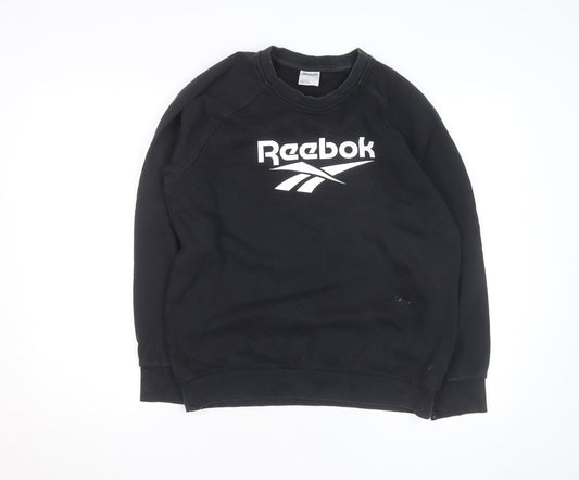 Reebok Unisex Black Medium Pullover Crew Neck Logo Sweatshirt