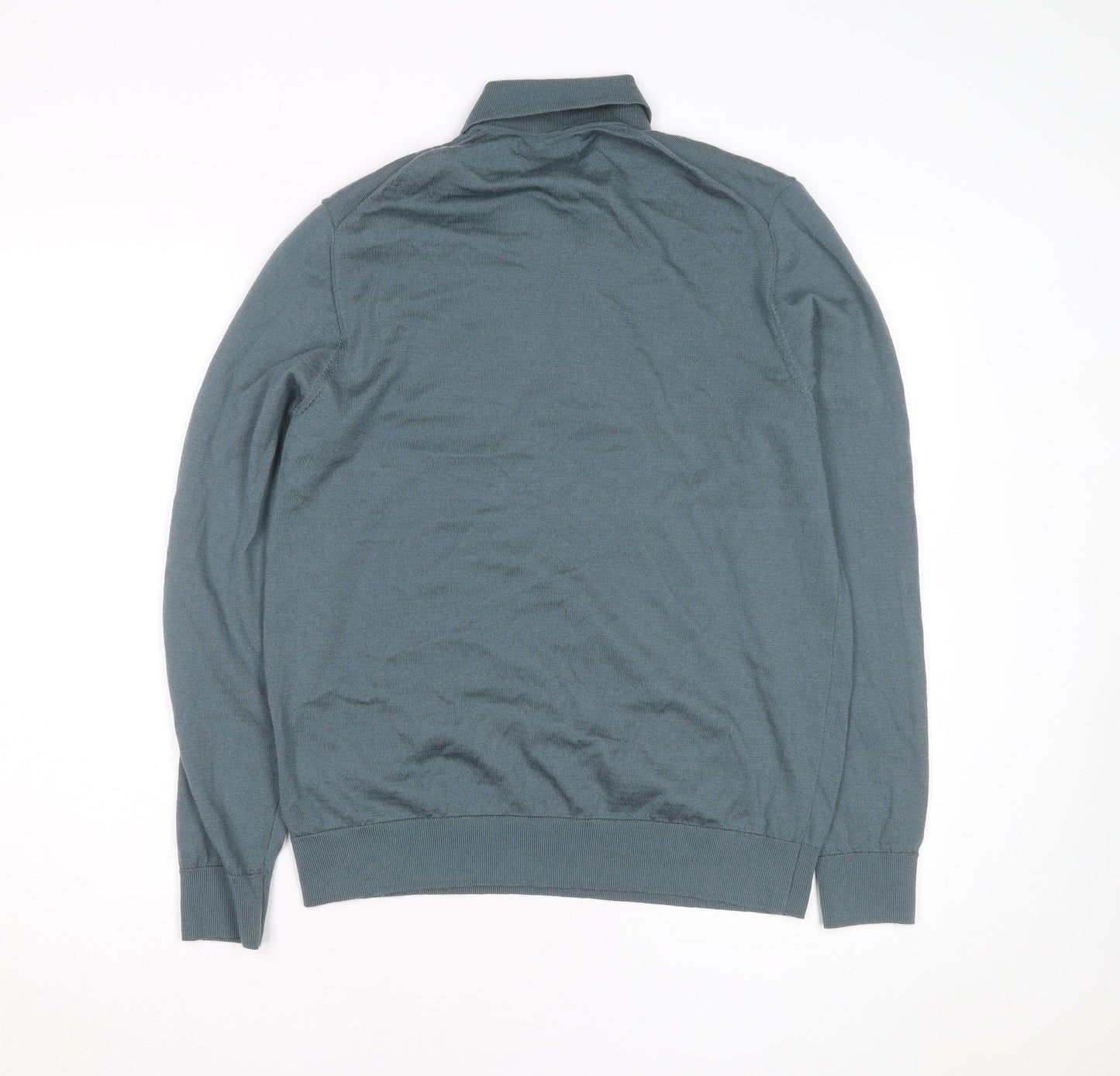 Marks and Spencer Autograph Men's Green Merino Wool Long Sleeve Polo Shirt L