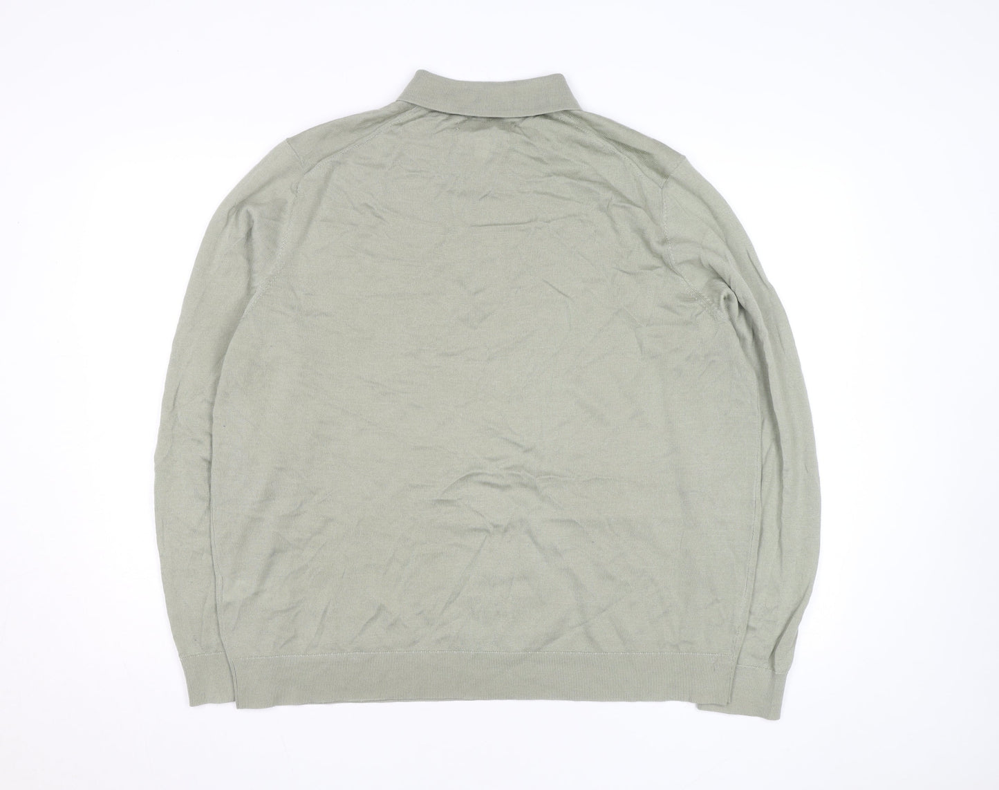 Marks and Spencer Autograph Men's Green 2XL Merino Wool Long Sleeve Polo Shirt