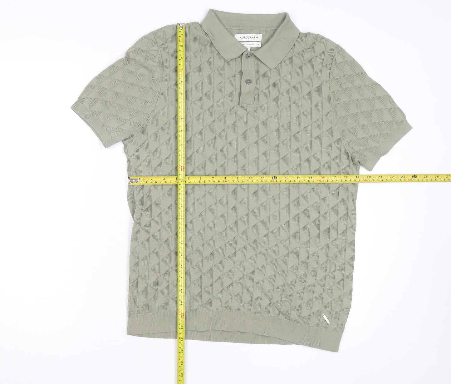Marks and Spencer Autograph Men's Green Argyle Knit Cotton Polo L