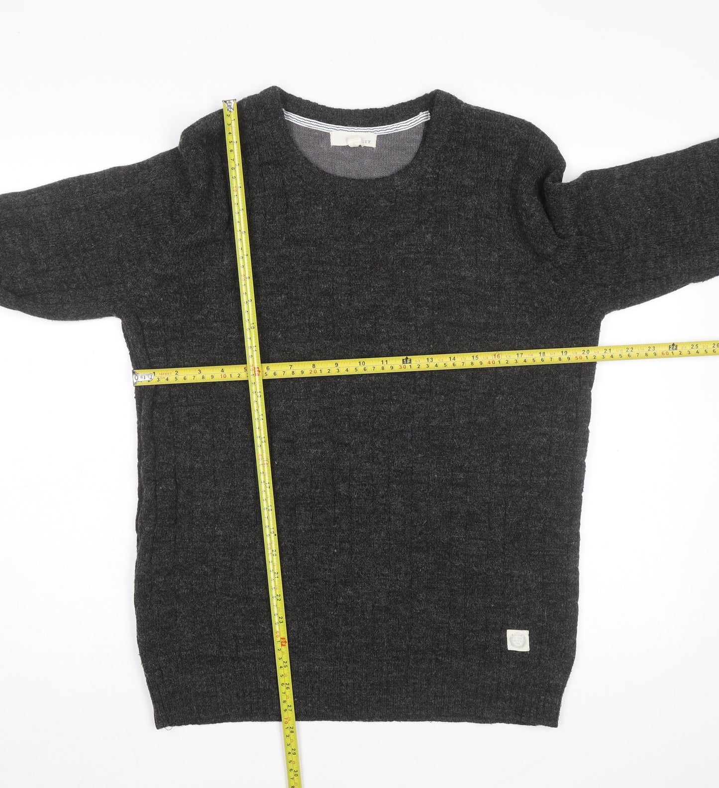 Suit Men Grey Wool Alpaca Crew Neck Knit Jumper Size M