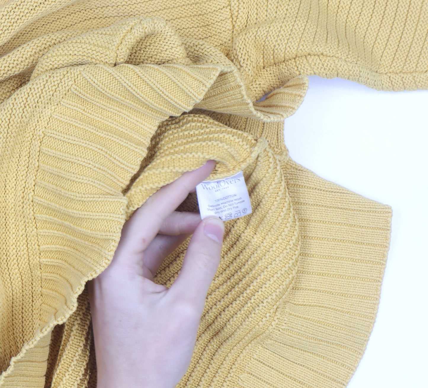 WoolOvers Men's Yellow Cotton Crew Neck Knit Jumper Medium