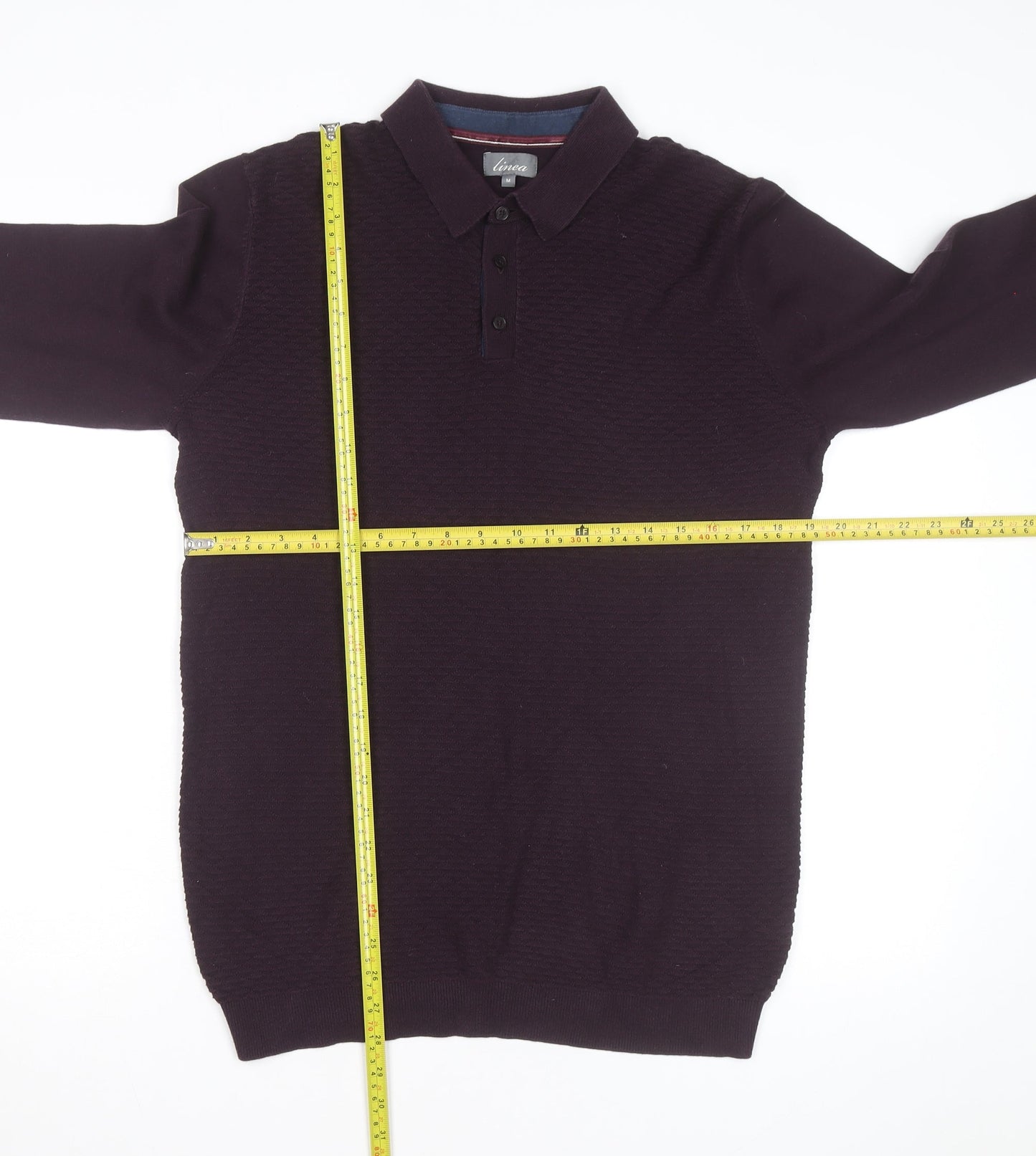 Linea Men's Purple Cotton Long Sleeve Collared Polo Shirt M