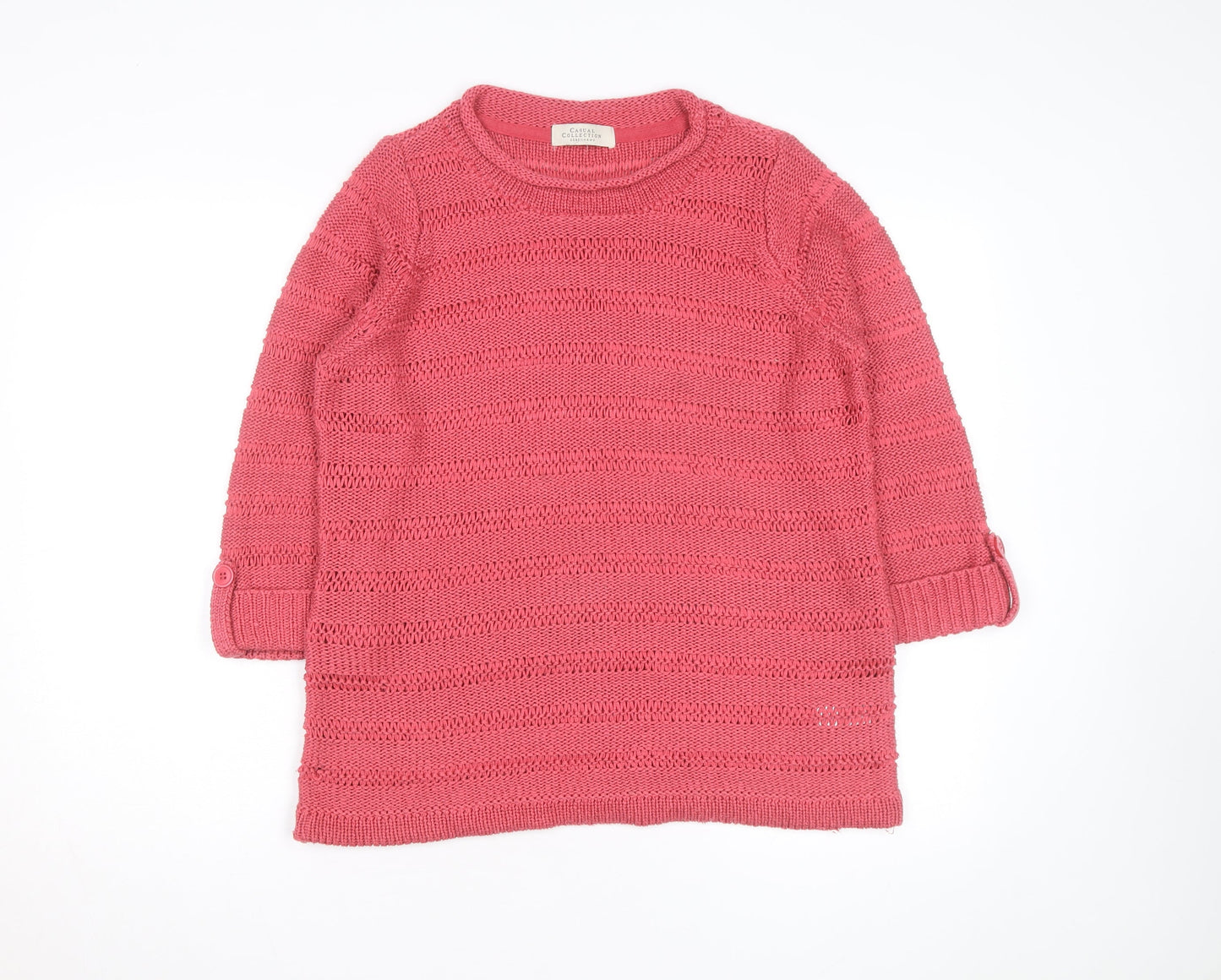 Debenhams Women’s Pink Open-Knit 3/4 Sleeve Pullover Jumper Size 16