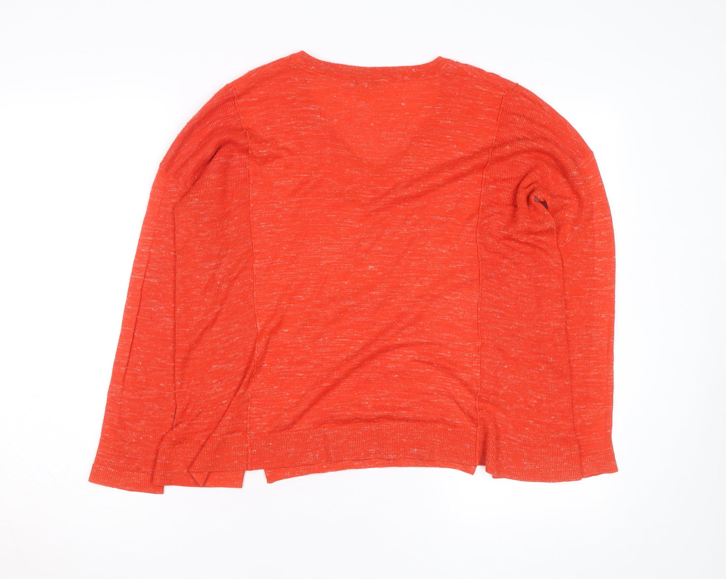 Whistles Women's Orange V-Neck Lightweight Cotton Linen Jumper Size S