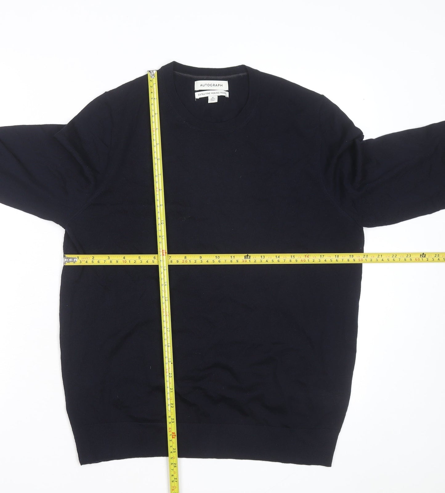 Marks and Spencer Autograph Men's Blue Merino Wool Crew Neck Jumper M