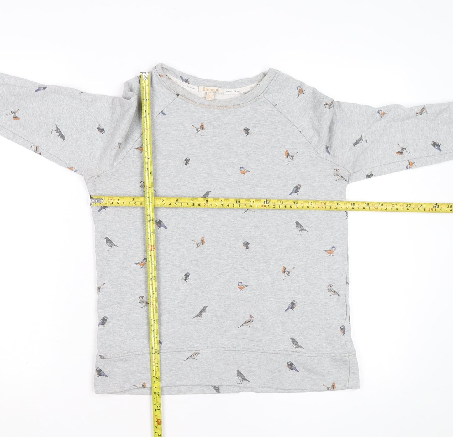 Barbour Women Grey Bird Print Cotton Sweatshirt Size 10 UK
