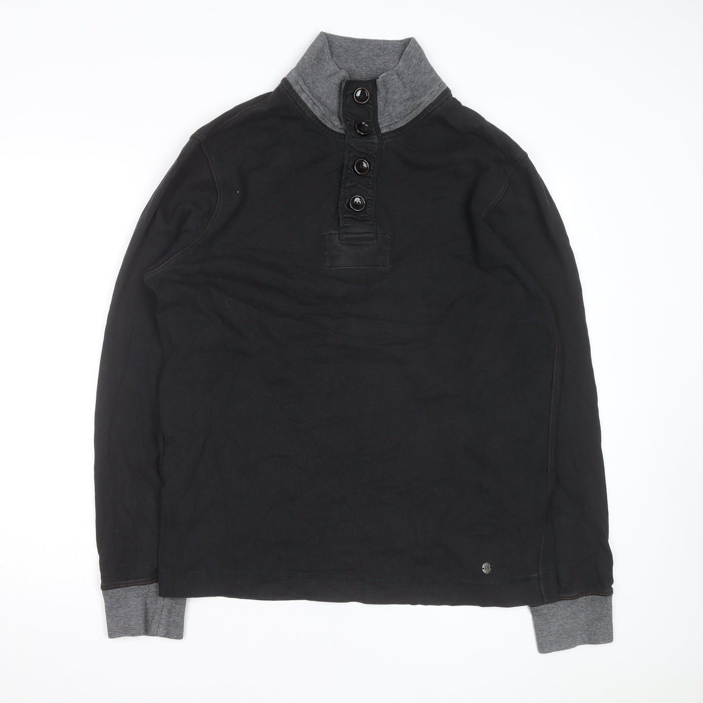 Hugo Boss Men's Black 2XL Stand Collar Long Sleeve Casual Top
