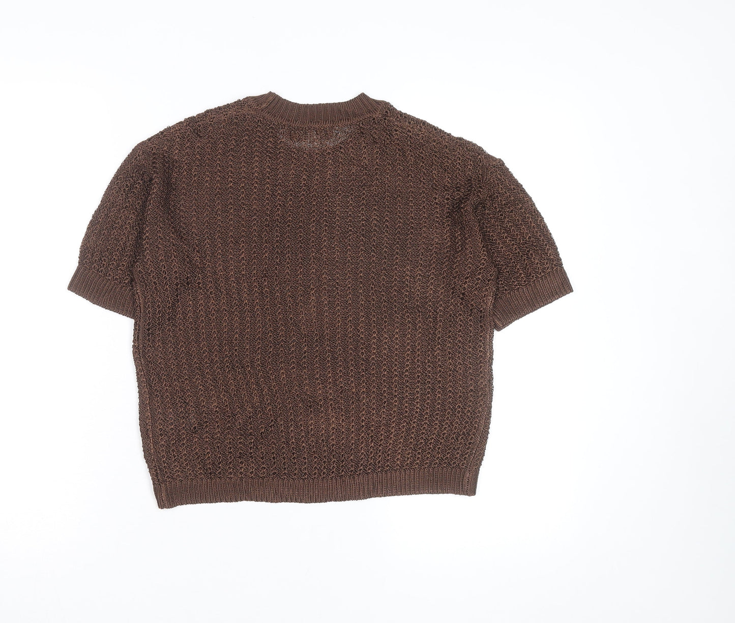 Marks and Spencer Per Una Brown Open-Knit Short Sleeve Women’s Jumper Size S