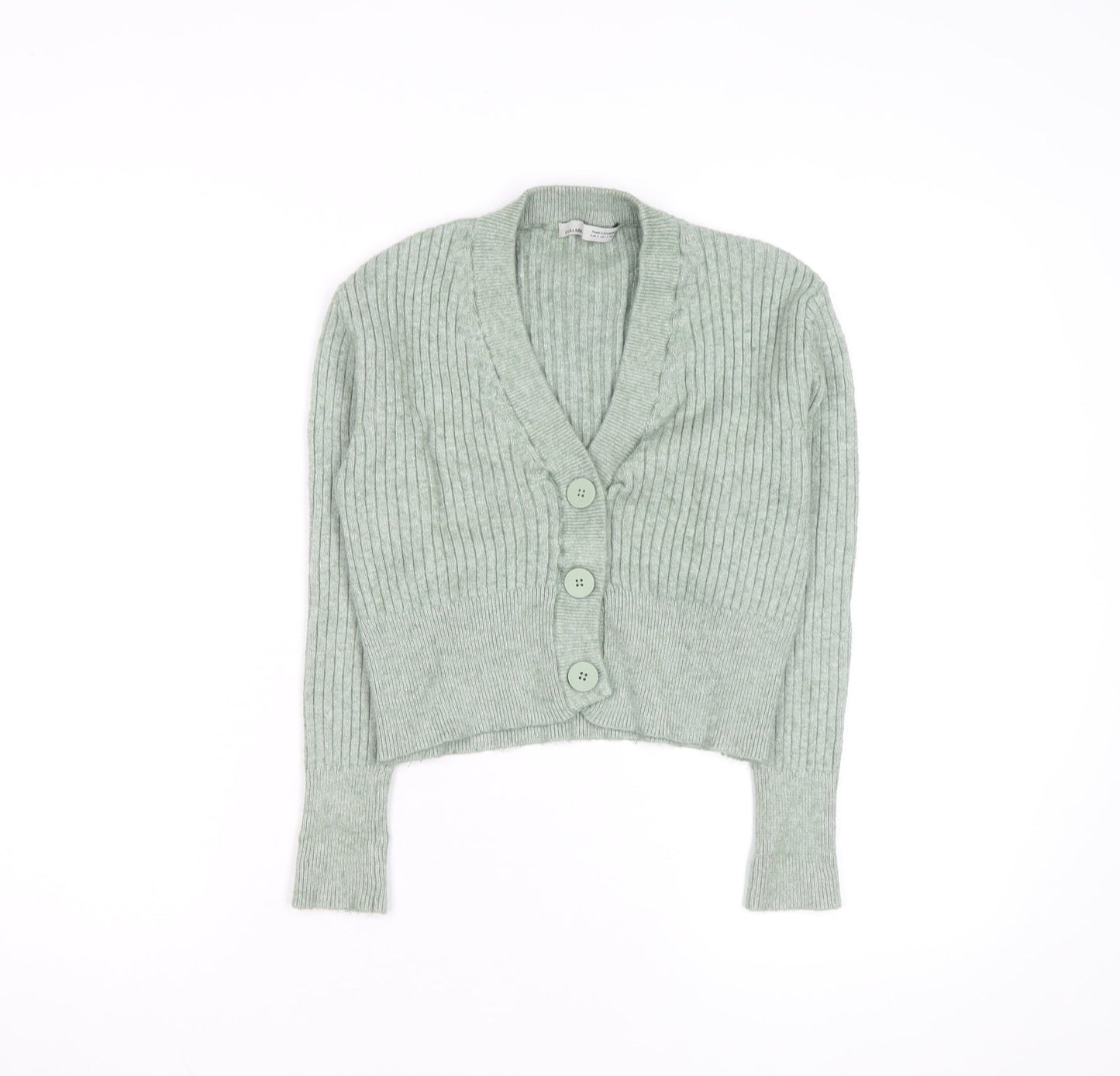 Pull & Bear Women’s Green Ribbed V-Neck Button Cardigan Size S