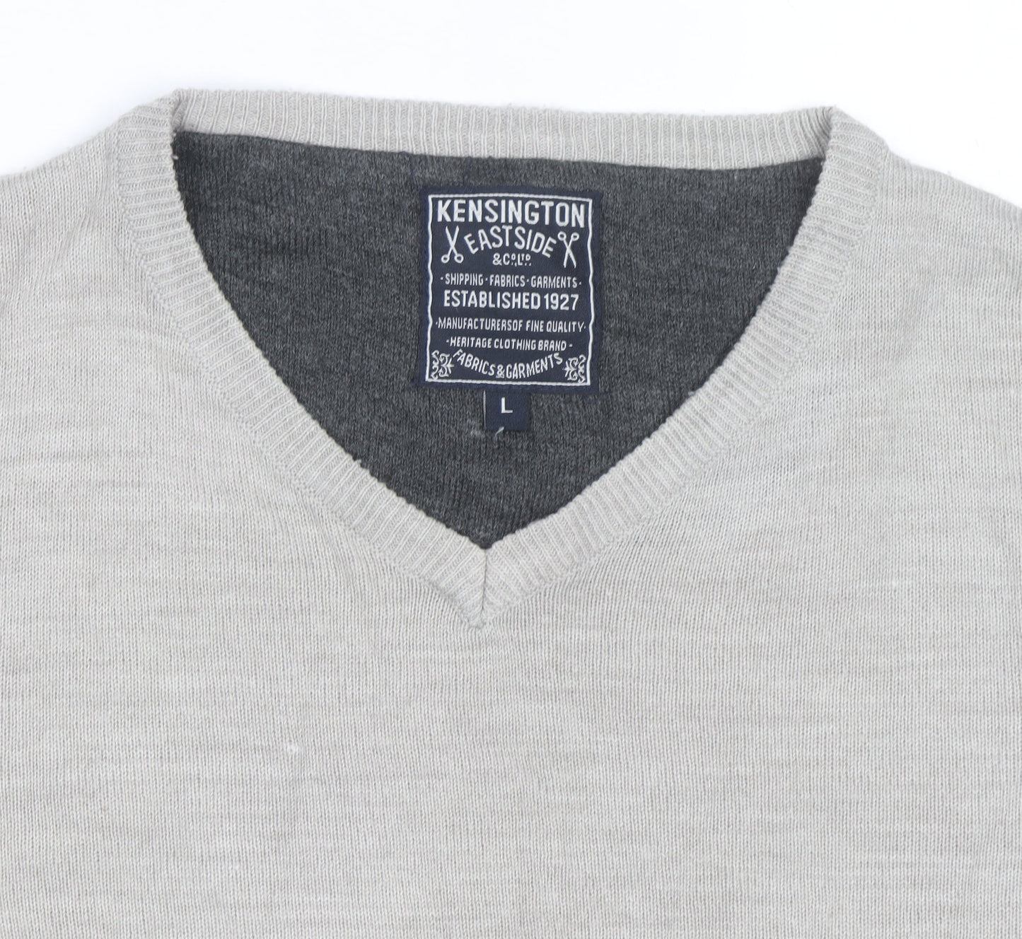 Kensington Eastside Men's Beige V-Neck Cotton Blend Jumper L