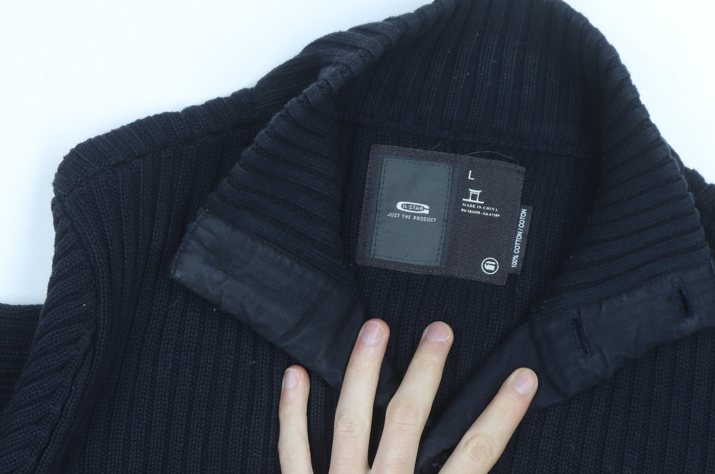 G-Star Men Black L Cotton Ribbed Cardigan Button Up Knit