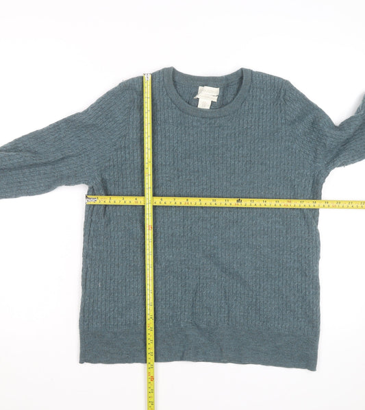 Cynthia Rowley Men's Blue XL Merino Wool Cable-Knit Jumper