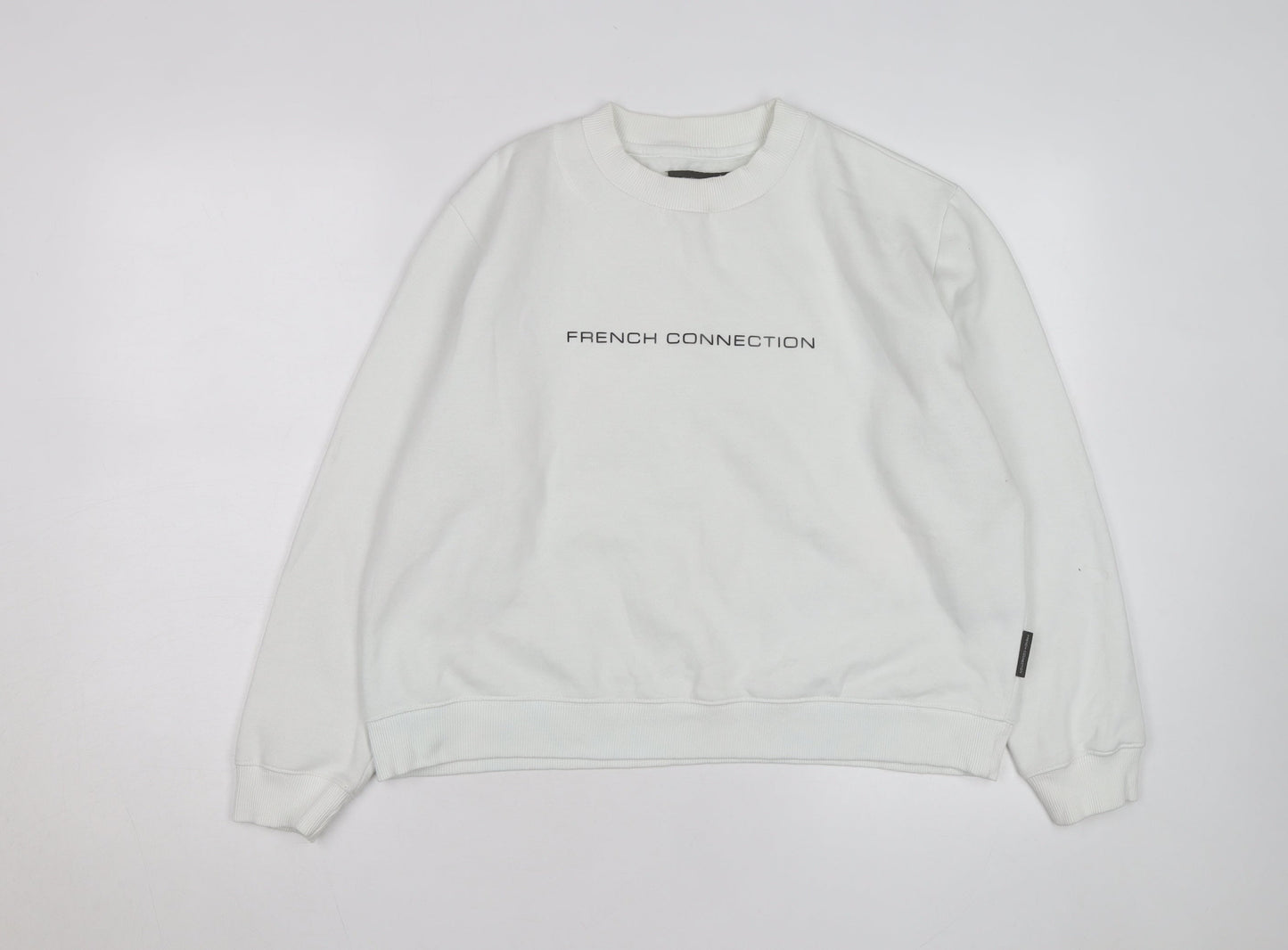 French Connection Men's White Crew Neck Logo Sweatshirt Size M