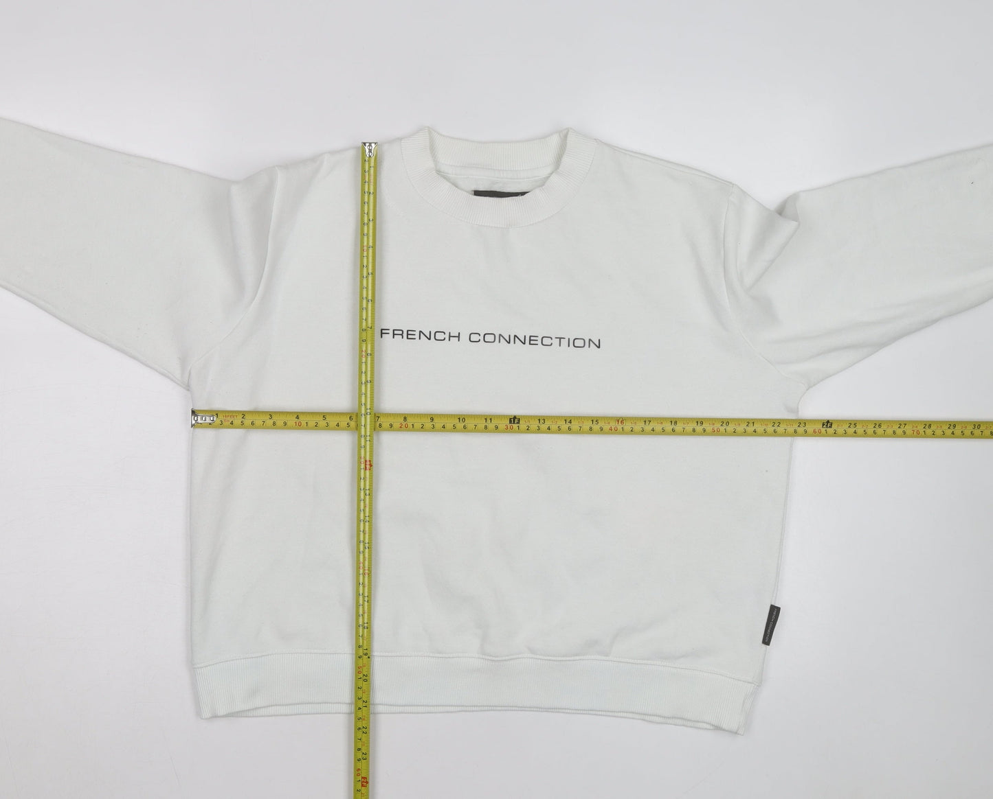 French Connection Men's White Crew Neck Logo Sweatshirt Size M