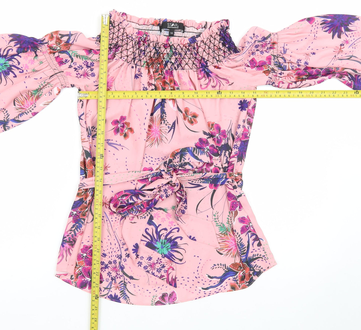 Star by Julien Macdonald Women's Pink Floral Off Shoulder Tunic Blouse Size 10