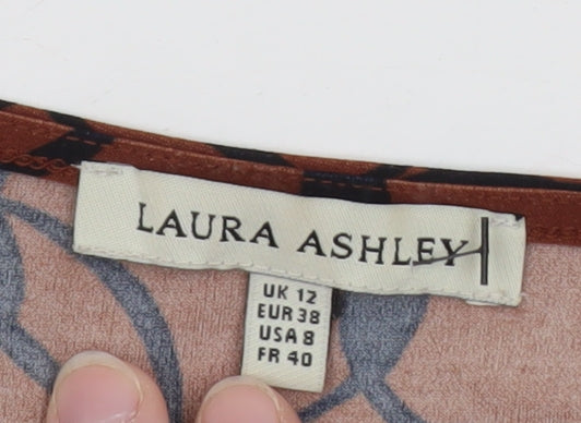 Laura Ashley Women's Brown Geometric V-Neck Ruched Sheath Dress Size 12