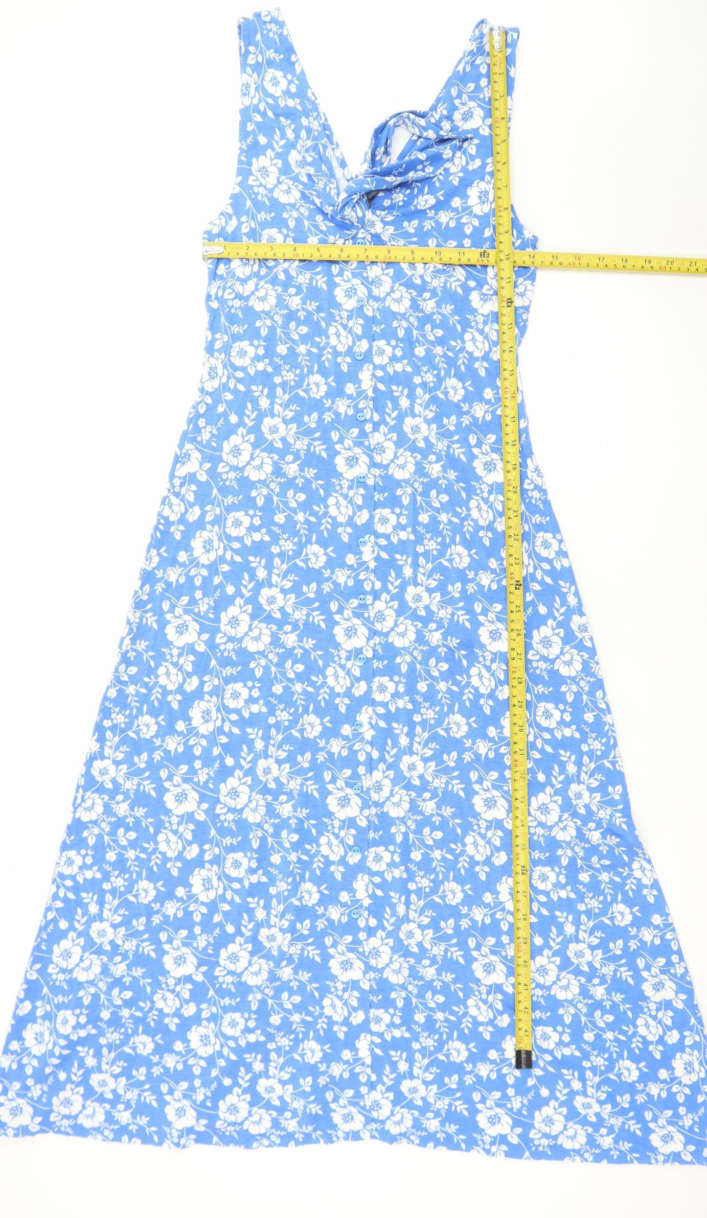 Dorothy Perkins Women Blue Floral A-Line Midi Sleeveless Dress Size 12