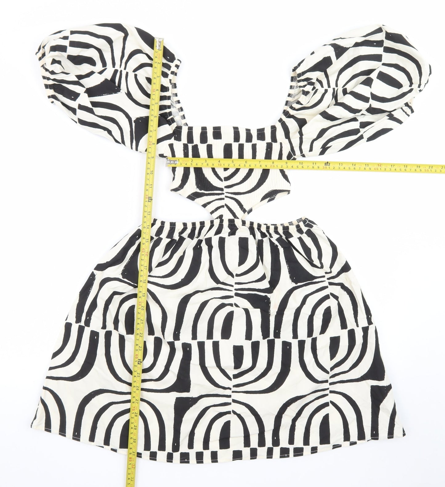 ZARA Women Black Geometric Puff Sleeve Cut Out Dress Size 8
