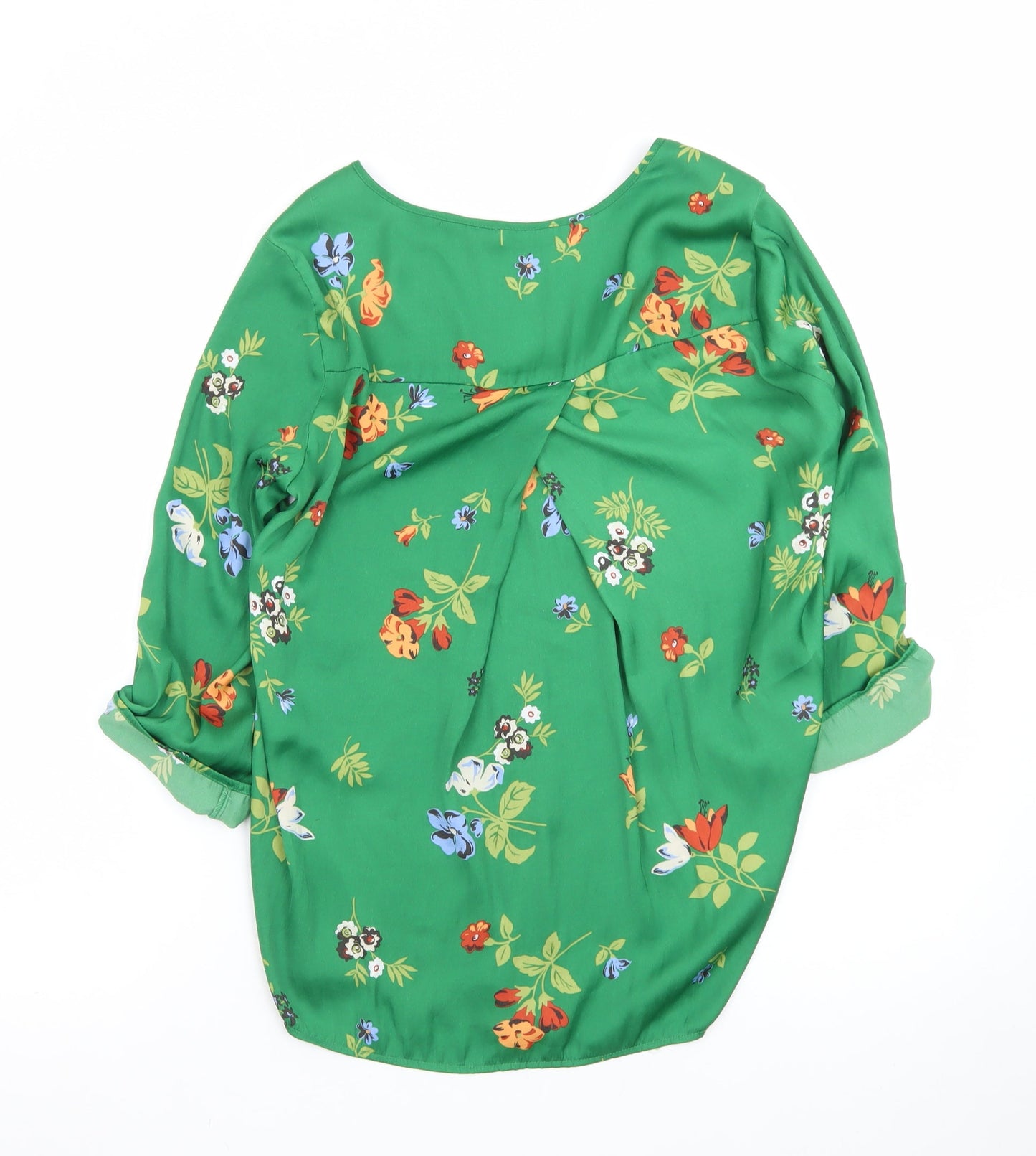 Stradivarius Womens Green Floral V-Neck Tunic Blouse Size 8