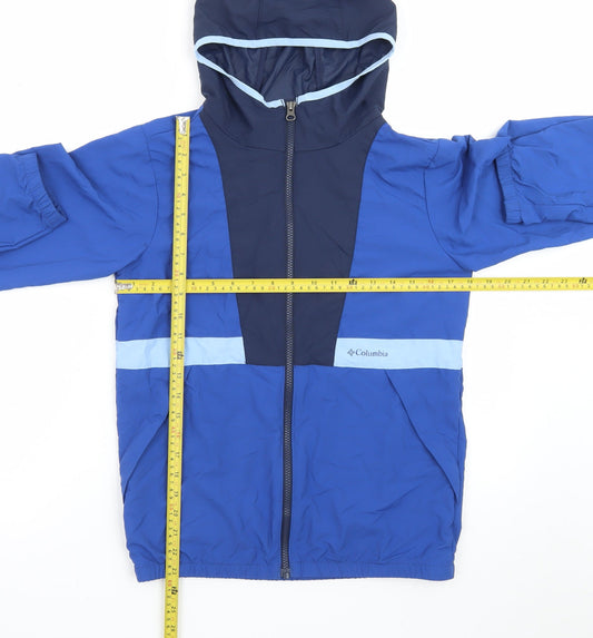 Columbia Boys Blue Windbreaker Hooded Lightweight Jacket L 14-15 Years