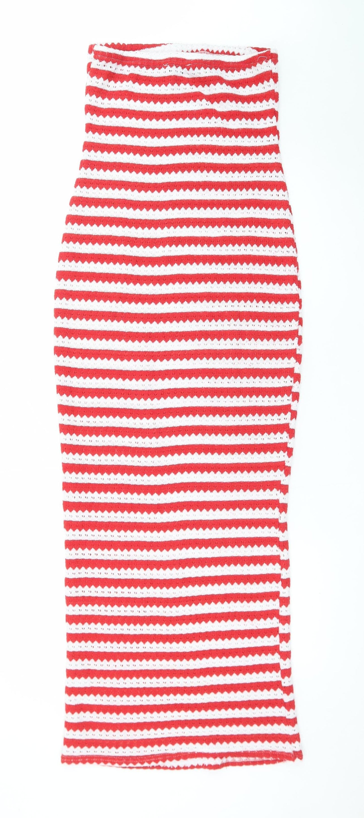 PrettyLittleThing Women’s Red White Striped Knit Bodycon Dress UK 6