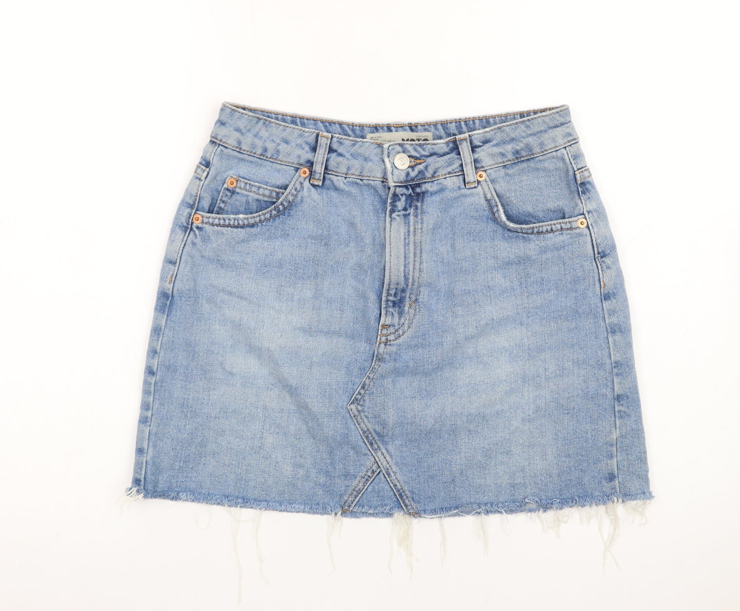 Topshop Women Blue Denim Mini Skirt Size 10 Cotton Frayed Hem